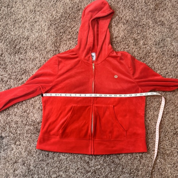 Juicy Couture Velour Tracksuit Y2K Red With Silver Logo Hoodie (XL) & Pants (L) - Picture 7 of 10